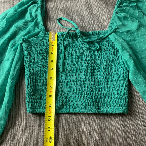 BOG Collective Green Textured Puff Sleeve Blouse Extra Small - Picture 8 of 9